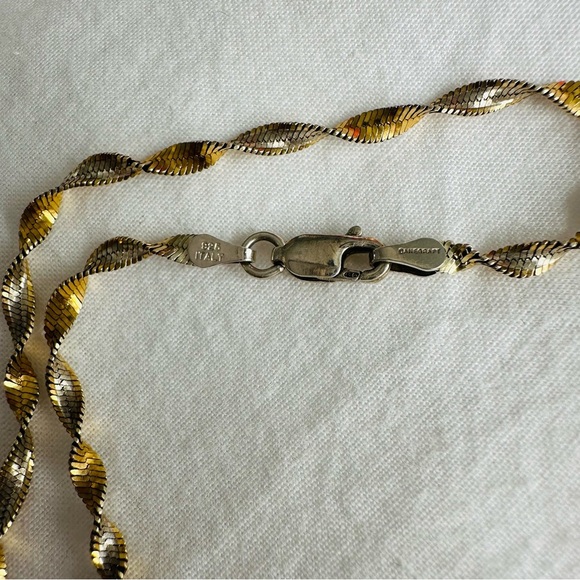 Sterling Silver 925 Gold Twisted Herringbone Necklace Chain - Picture 8 of 11